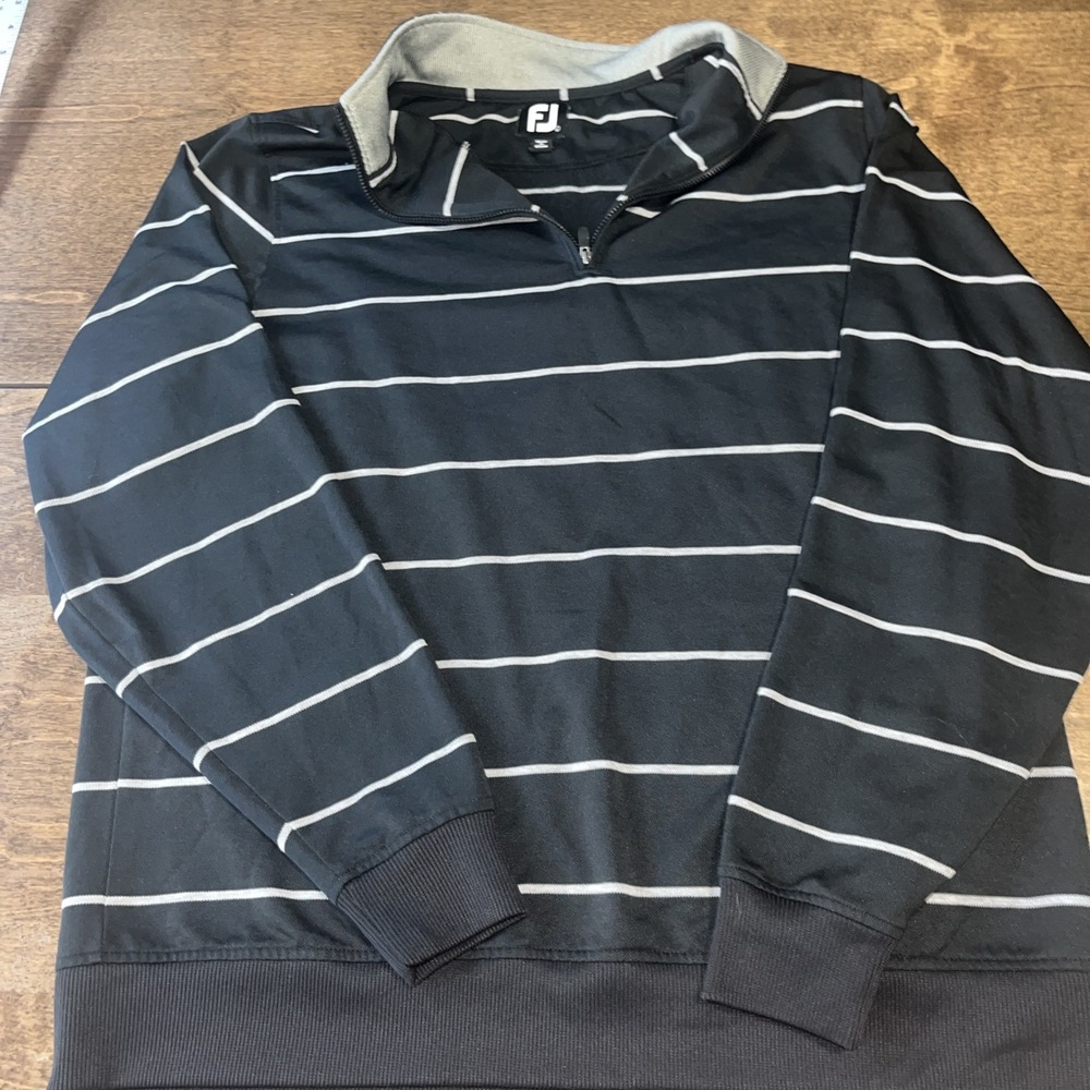 Footjoy Sweater Mens Large Black Striped Golf Performance Quarter Zip Pullover